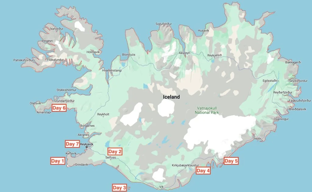 Map of Iceland for one week Iceland Itinerary